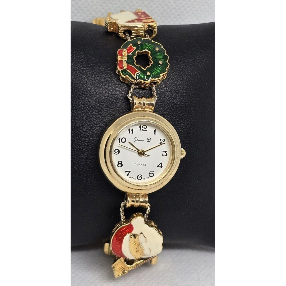 Women's Jennie B Gold Tone Christmas Santa Wrench Present Slide Charm Watch 12 - Picture 3 of 8